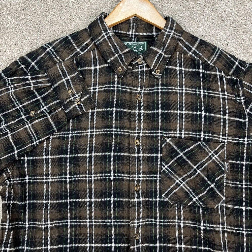 Woolrich Shirt Mens L Brown Green White Plaid Long Sleeve Button‎ Down Flannel